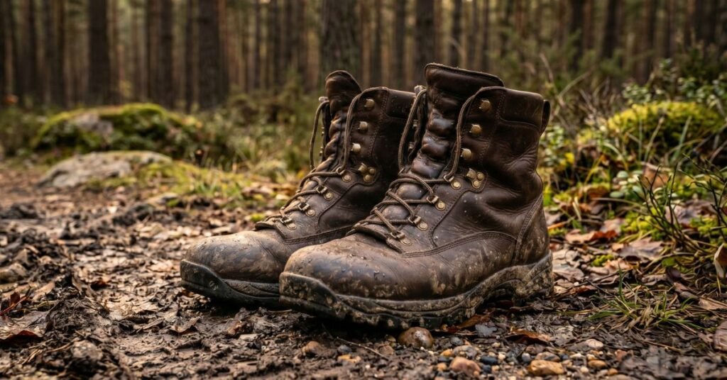 chaussures de chasse en forêt en automne