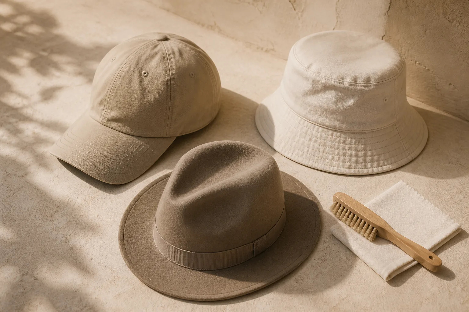 Casquette, bob et chapeau avec une brosse douce et un chiffon d’entretien