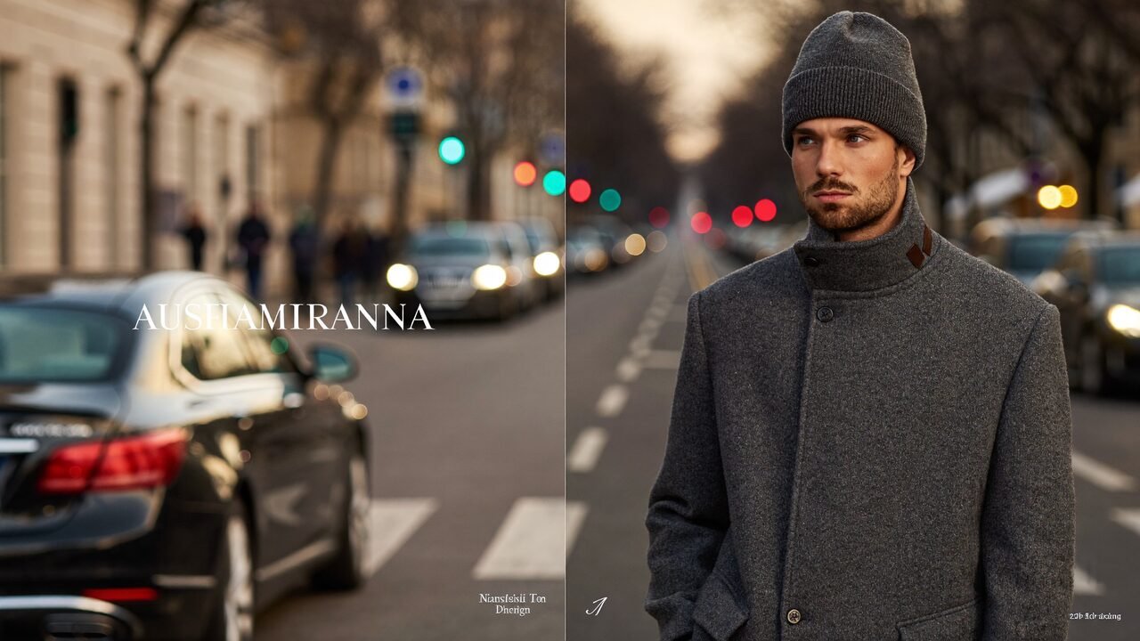 Bonnet homme luxe en cachemire porté avec un manteau élégant