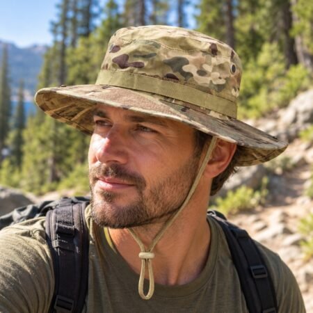 Homme portant un bob camouflage