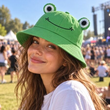 Femme portant un bob grenouille