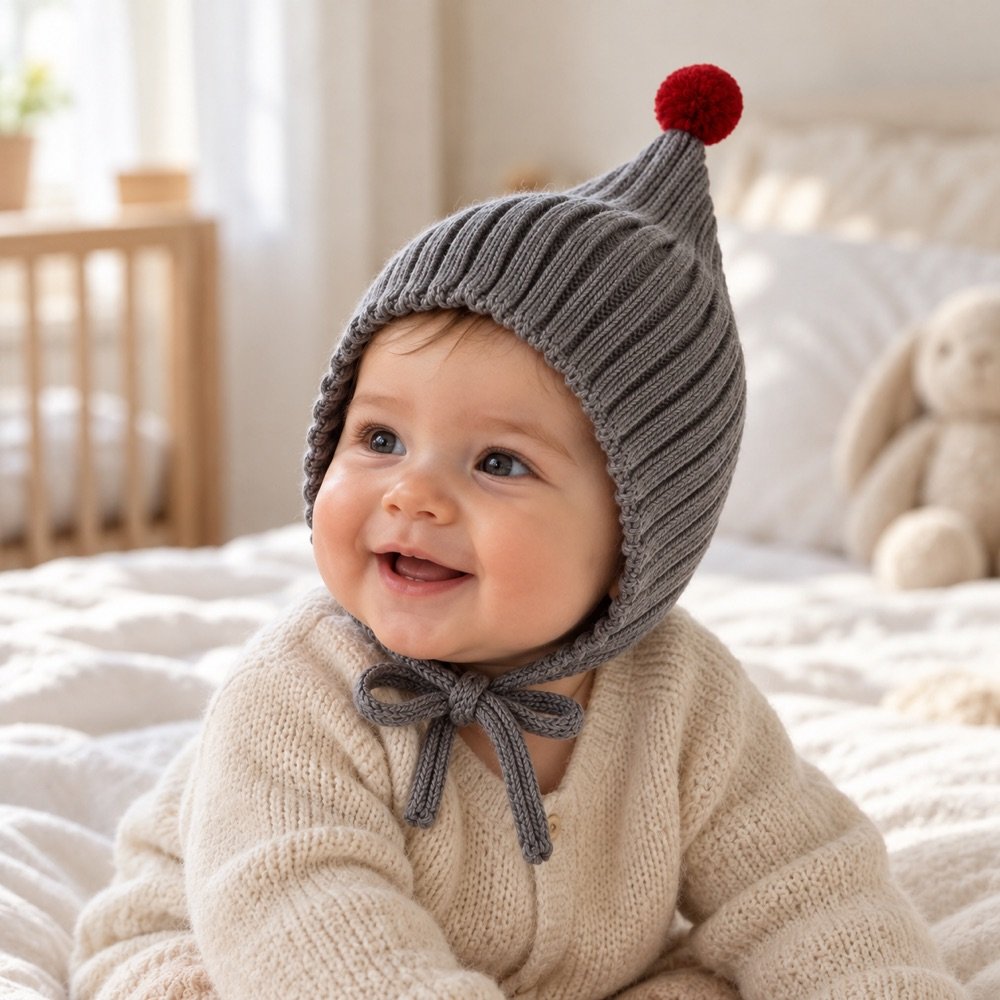 Bébé portant un bonnet bébé en maille
