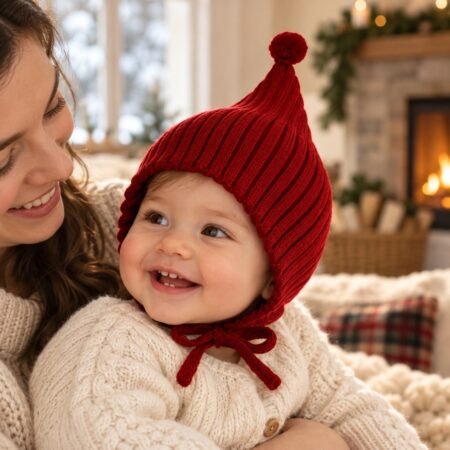 Bébé portant un bonnet bébé en maille