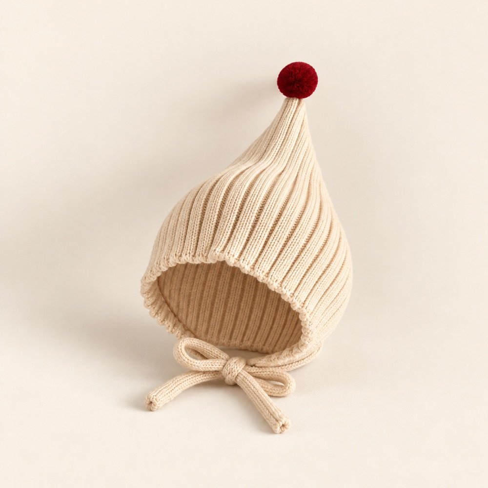 Bonnet bébé en maille beige