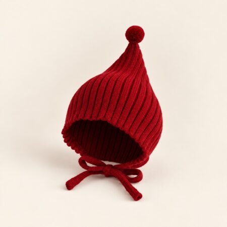 Bonnet bébé en maille bordeaux