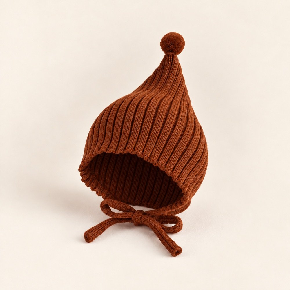 Bonnet bébé en maille caramel