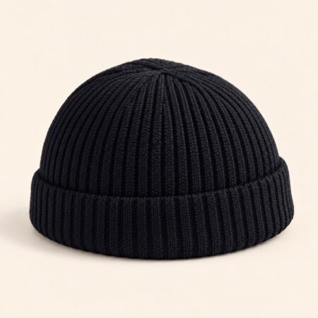 Bonnet docker côtelé à revers noir
