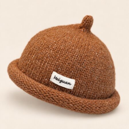 Bonnet femme original à bord roulé marron