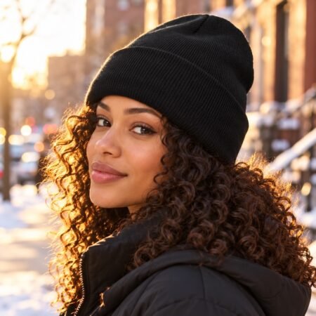 Femme portant un bonnet doublé satin