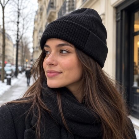 Femme portant le bonnet marin uni à revers