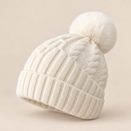 Bonnet à pompon femme beige