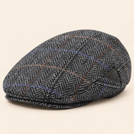 Casquette plate en tweed gris