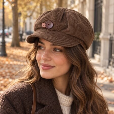 Femme portant un casquette velours côtelé