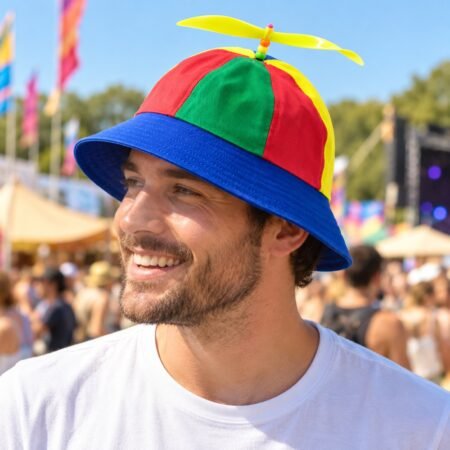 Homme portant un chapeau à hélice