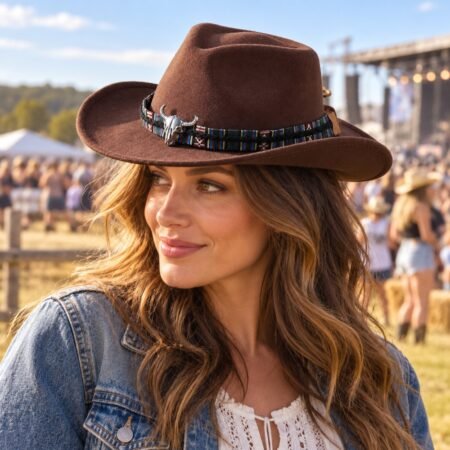 Femme portant un chapeau de cowboy en feutre